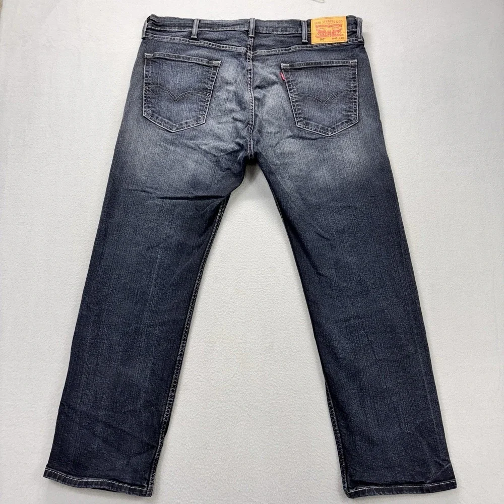 Levi's 505 jeans mens 40x30 blue denim faded stretch Workwear Biker Whiskering